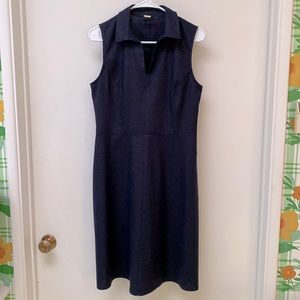 Tahari Navy blue cotton linen Fit and flare shirt waist dress.